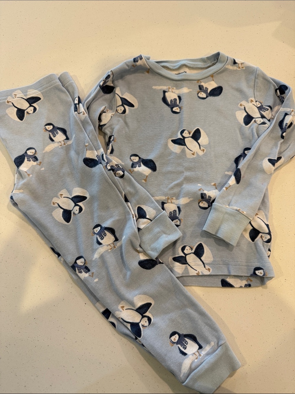 Carters Kids Light Blue Penguin Print Pajama Set